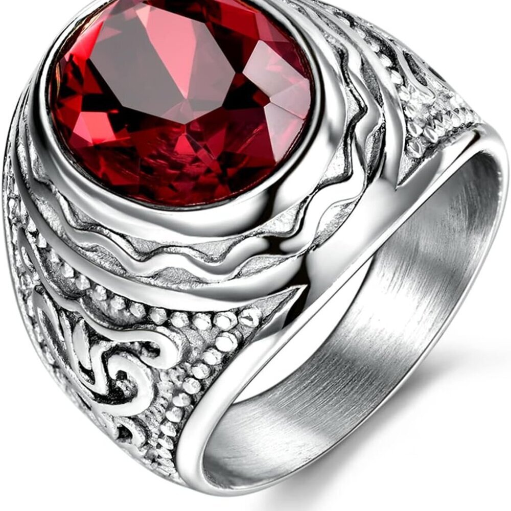 Retro Gothic Cool Male Rings Stainless Steel Engraved Silver Color Fashion Party
